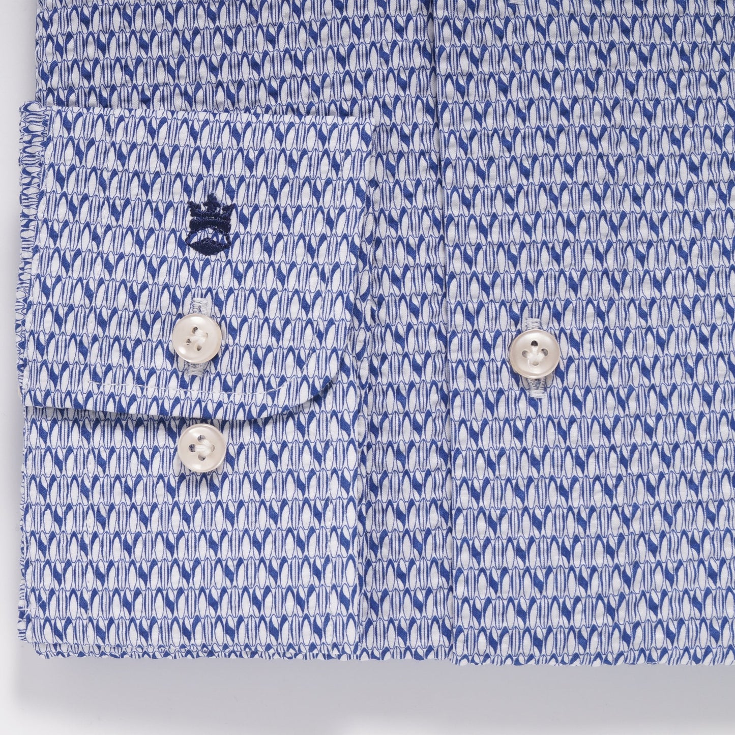 - Roma - Modern Kent Puckered Print Shirt - Navy/White