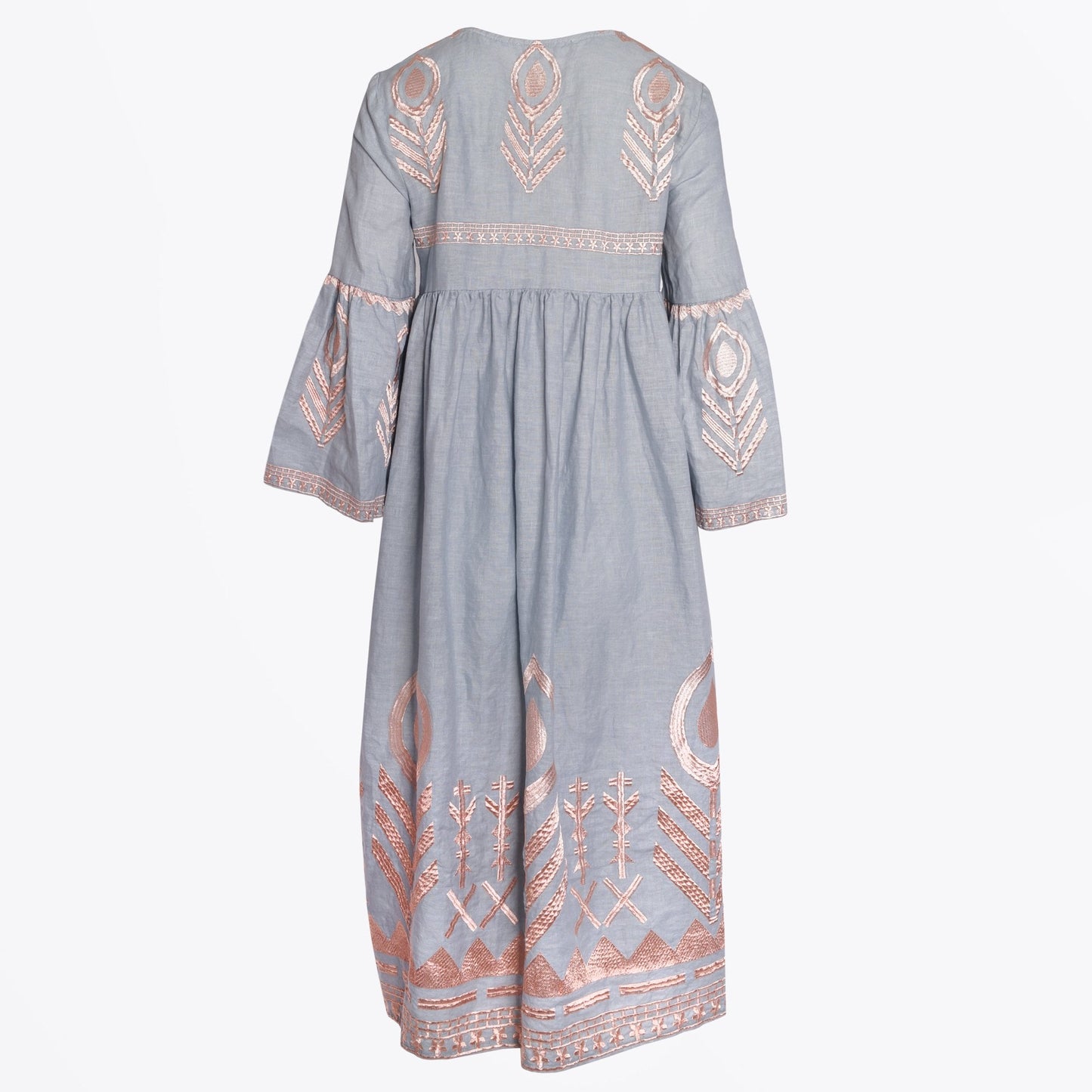 - Feather Embroidered Midi Dres - Light Grey/Pink Bronze