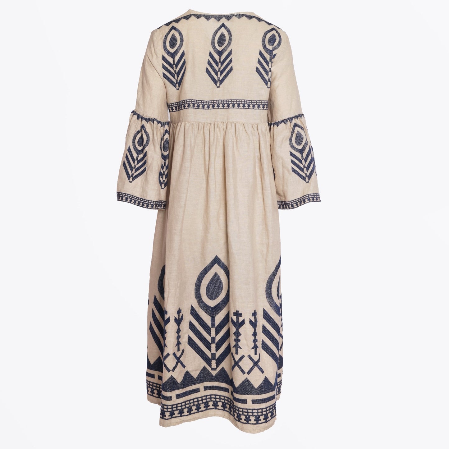 - Feather Embroidered Mdii Dress - Sand/Blue Navy