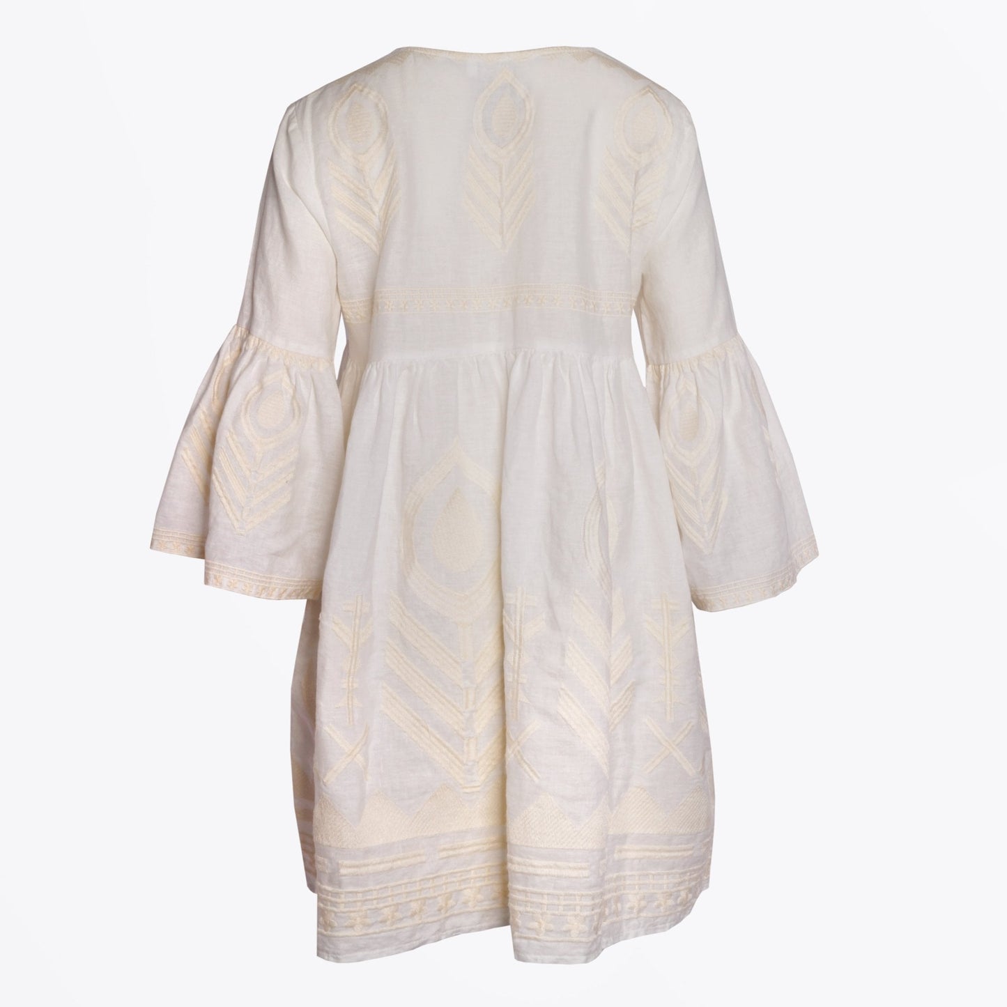 - Feather Embroidered Dress - Cream