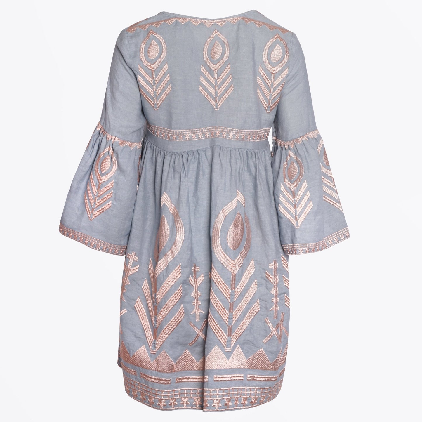 - Feather Embroidered Dress - Light Grey/Pink Bronze