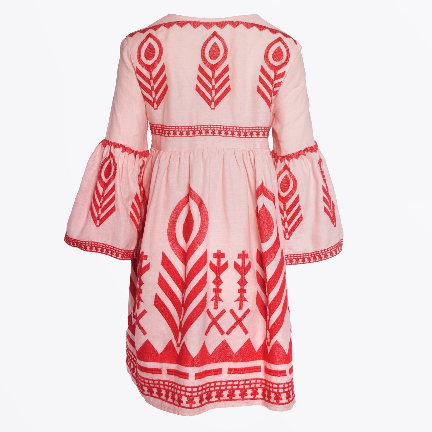 - Feather Embroidered Dress - Pink/Red