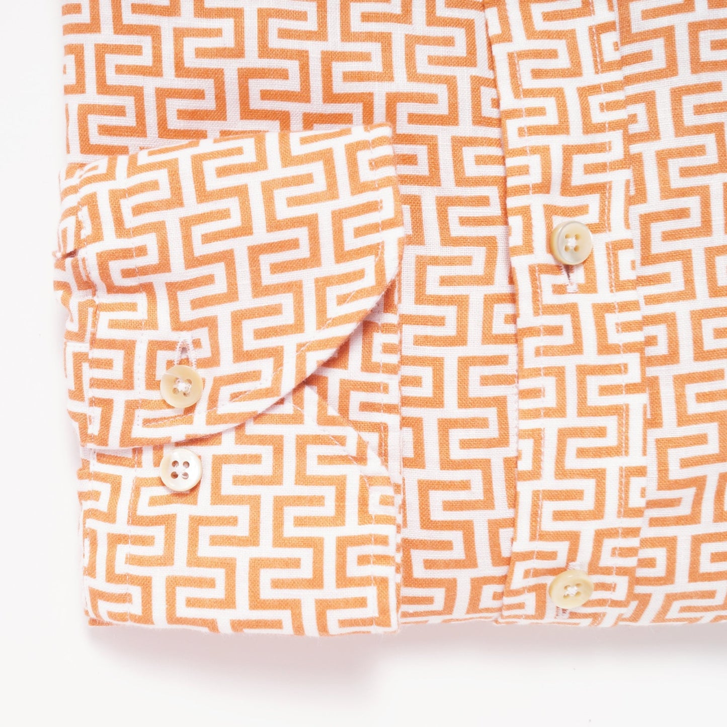 Fitted Body Geo Linen Shirt - Orange