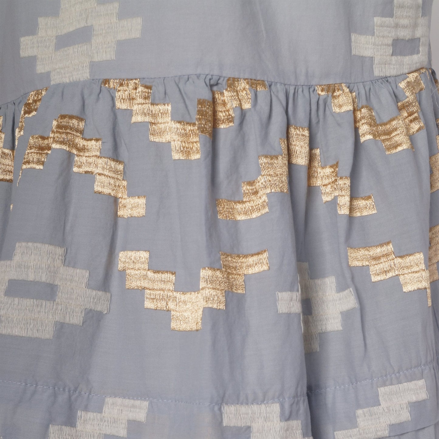 - Rhombus Embroidered Mini Dress - Grey/Gold