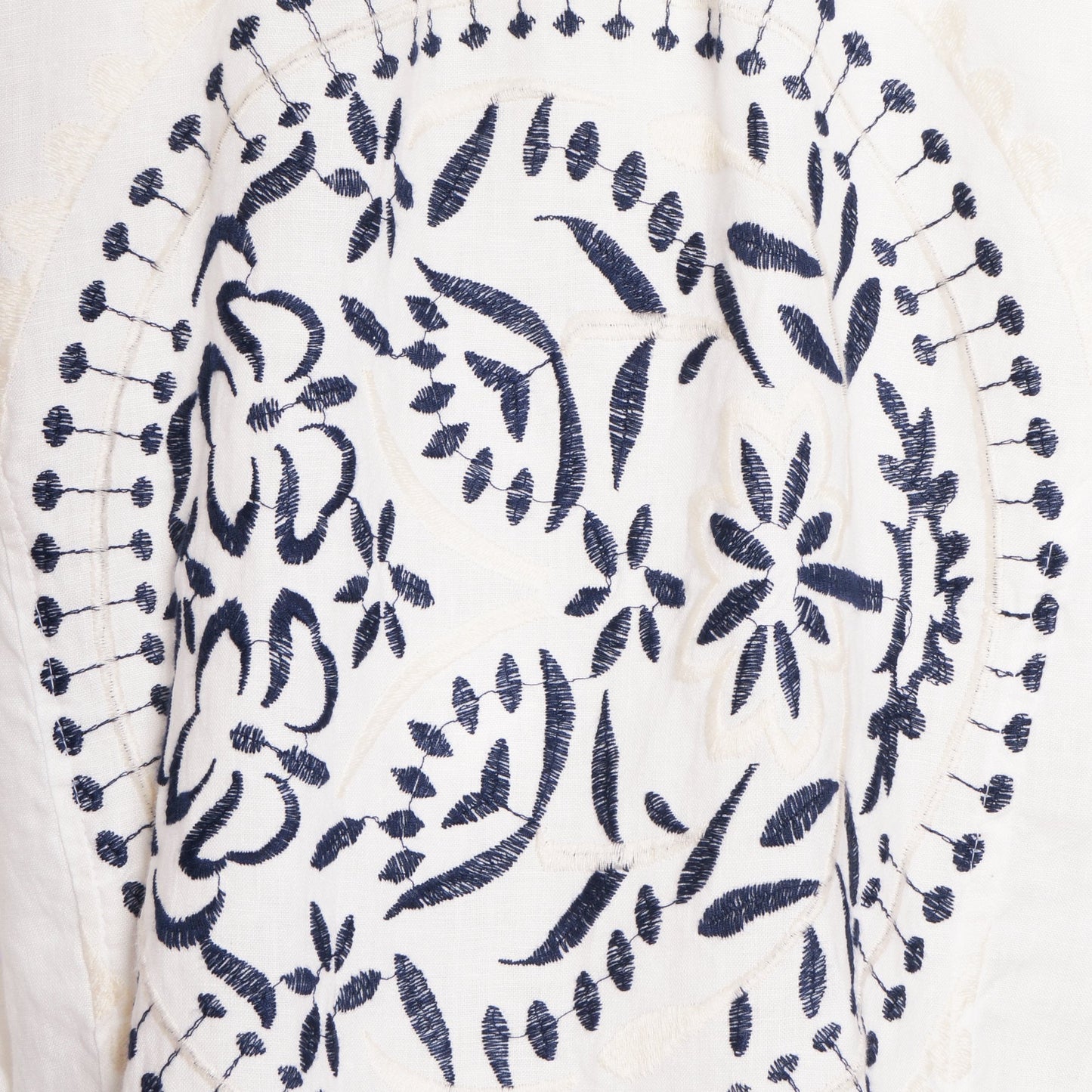 - Paisley Embroidered Linen Top - White/Blue