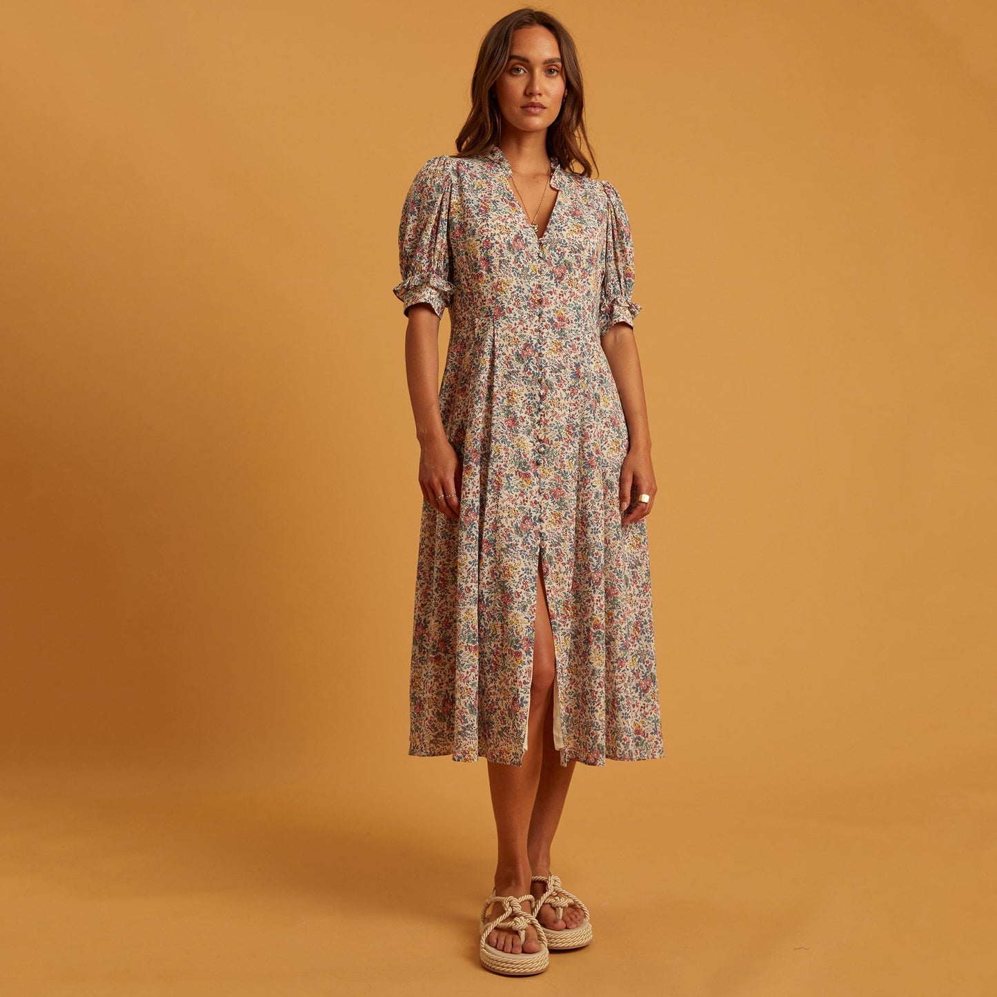 - Abilash - Floral Dress - Ecru