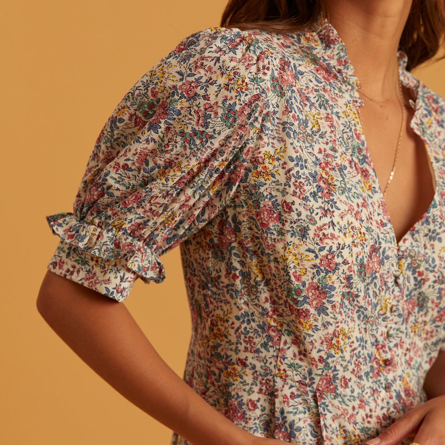 - Abilash - Floral Dress - Ecru