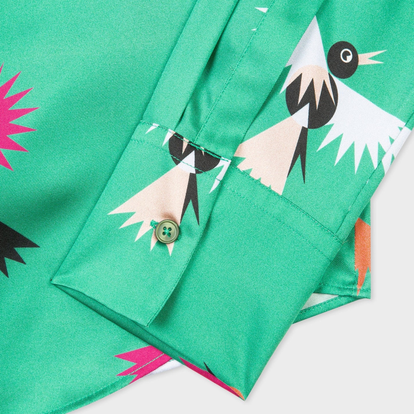 - Bird Print Satin Shirt - Green
