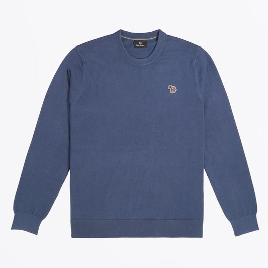 - Zebra Badge Crew Neck Pullover - Indigo