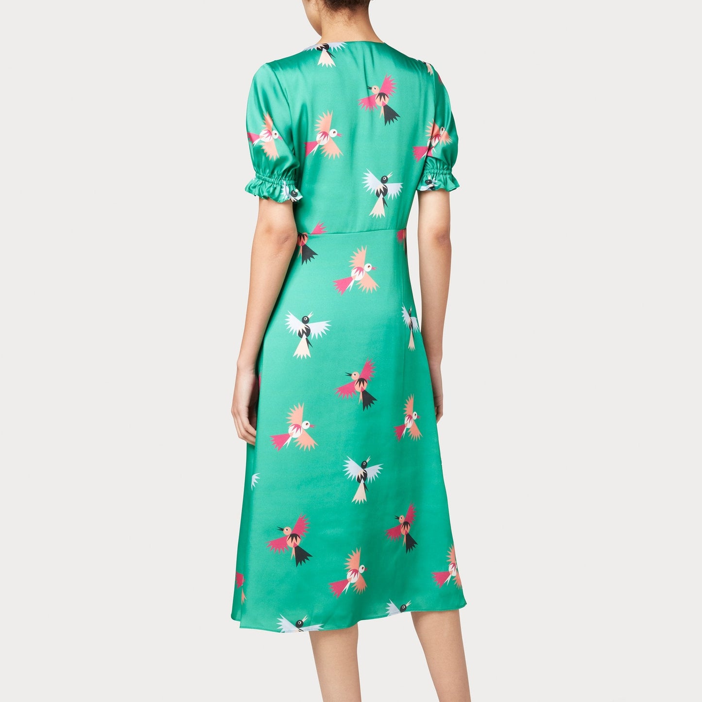 - Bird Print Button Front Dress - Green