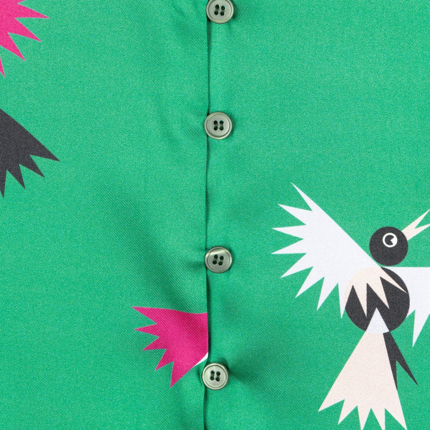 - Bird Print Button Front Dress - Green