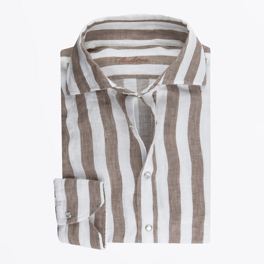 - 272 Fitted Body/92 Striped Linen - Cream/Brown