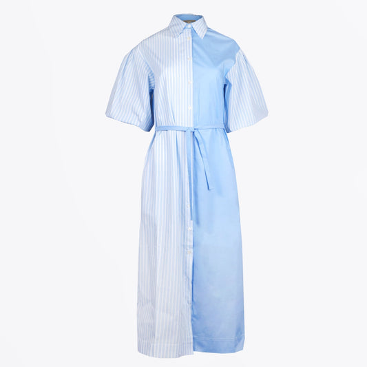 - Rellen Belted Shirt Dress - Bleu Ciel