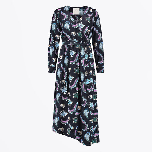 - Leah Printed Dress - Tides Deep Black