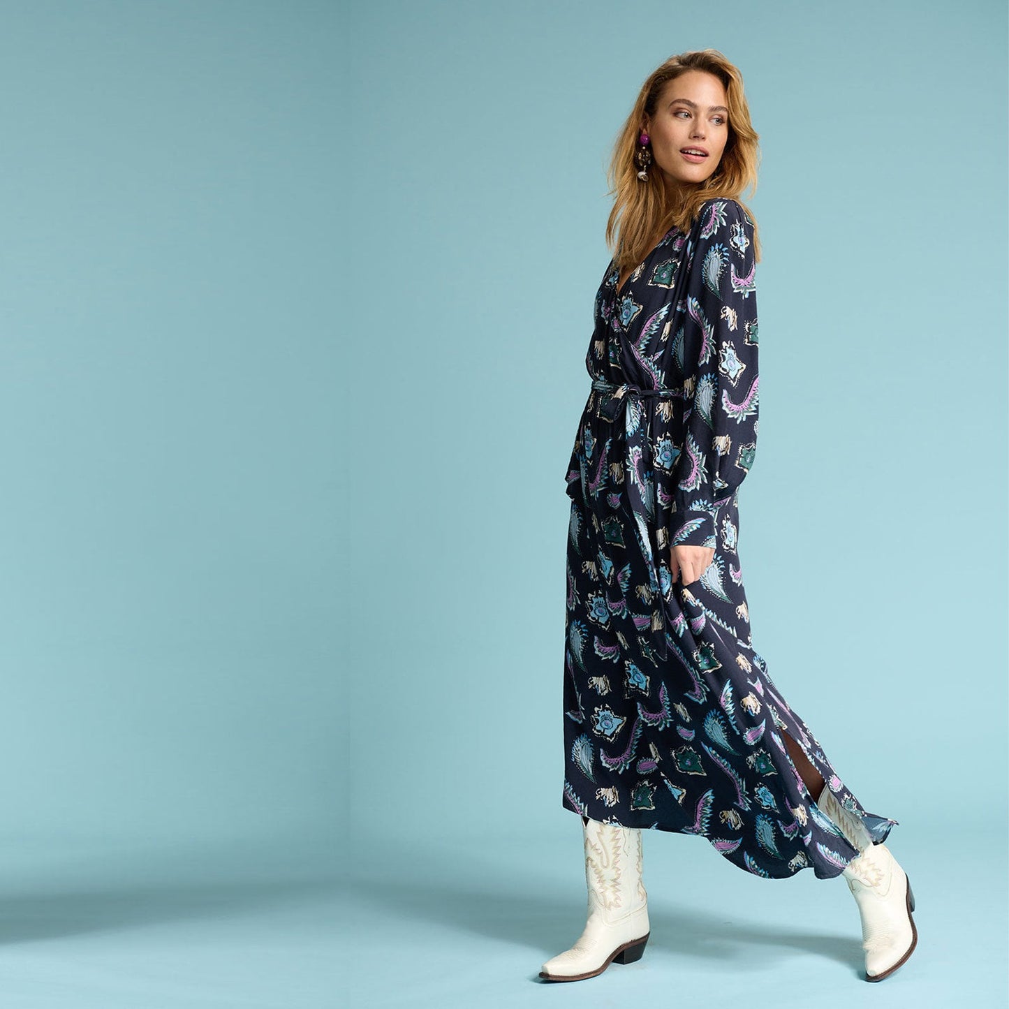 - Leah Printed Dress - Tides Deep Black