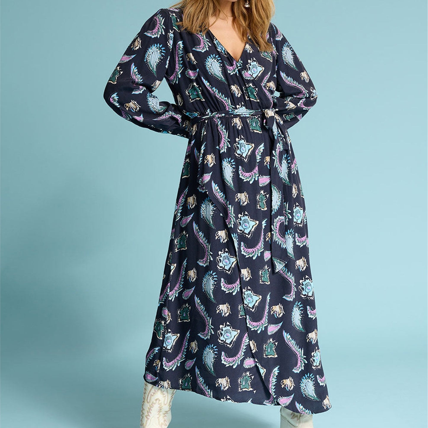 - Leah Printed Dress - Tides Deep Black