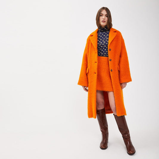 - Wool Blend and Mohair Coat - Orange