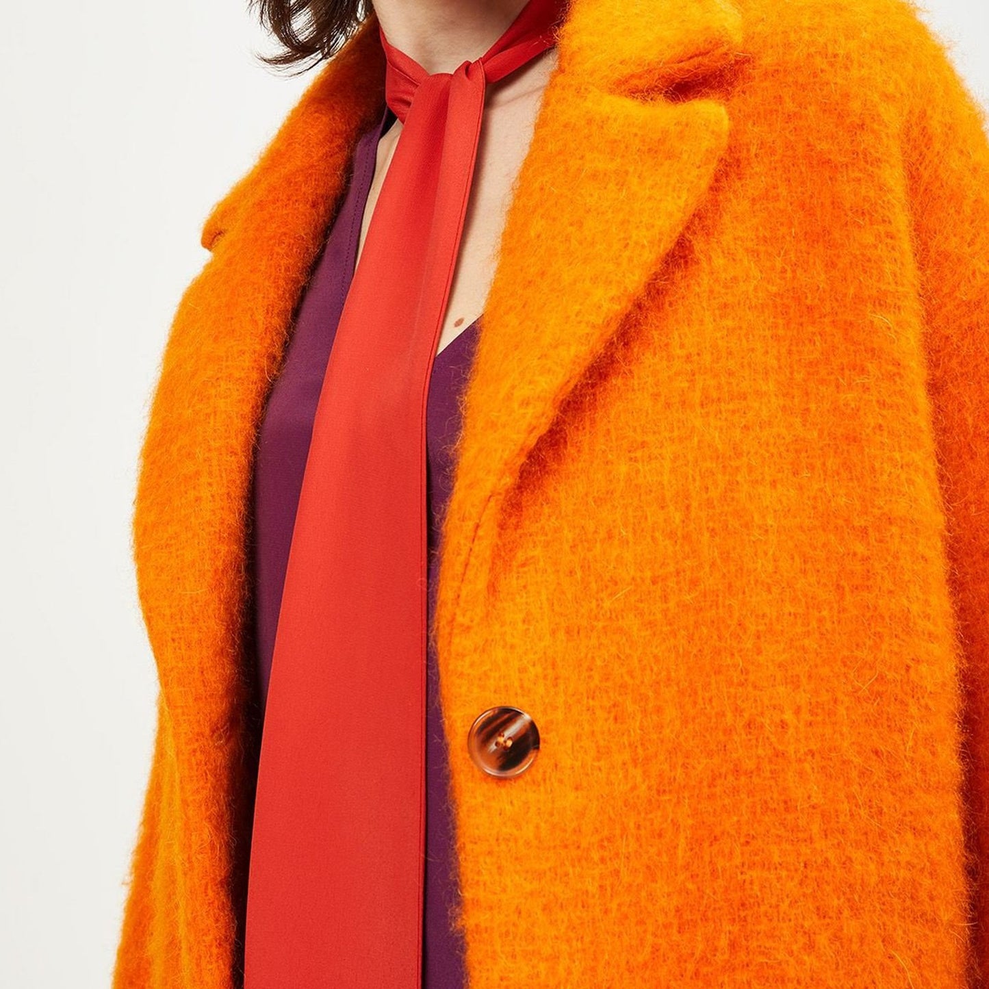 - Wool Blend and Mohair Coat - Orange
