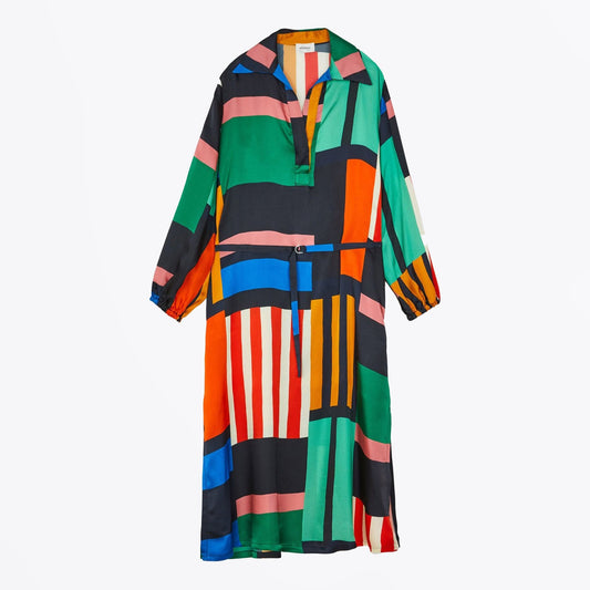 - Viscose Dress with Belt - Multi