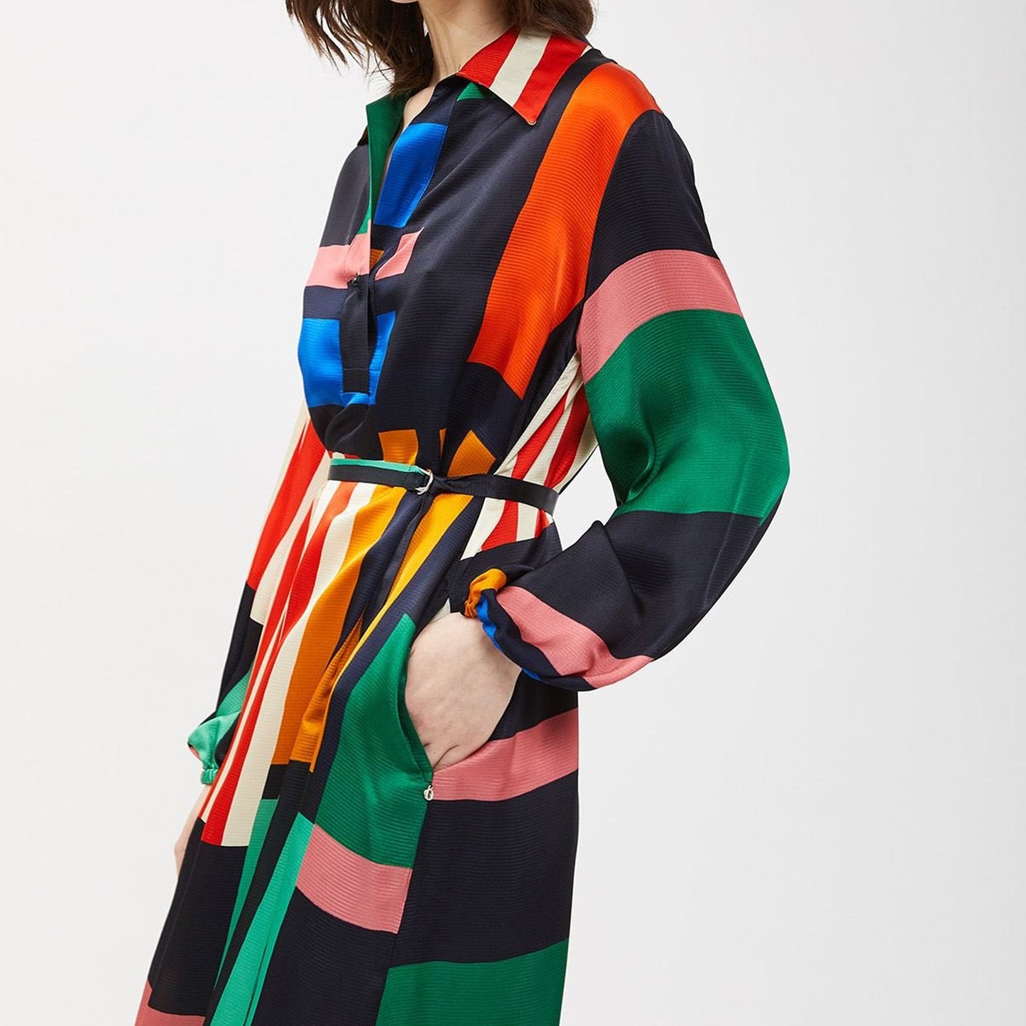 - Viscose Dress with Belt - Multi