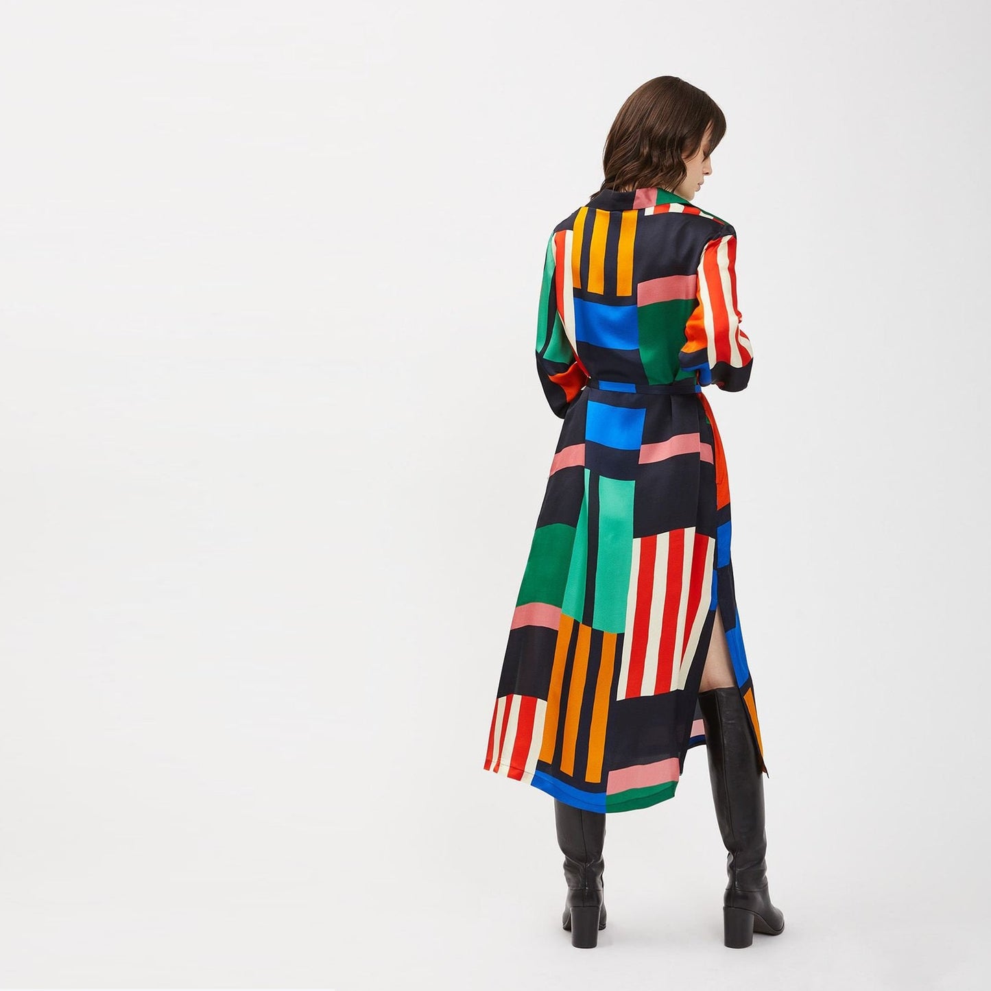 - Viscose Dress with Belt - Multi