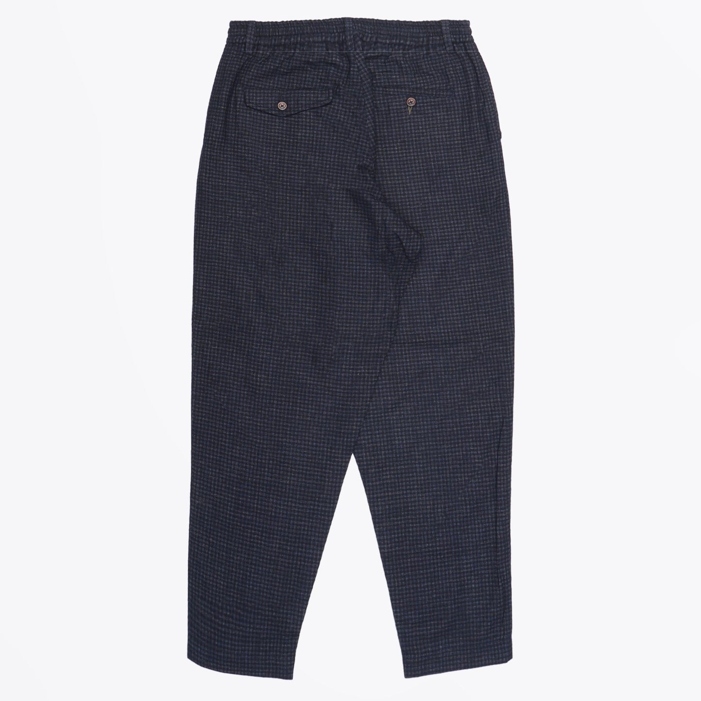 - Check Wool Pleated Track Pants - Navy