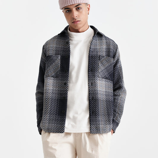 - Whiting Beau Check Overshirt - Navy/Khaki