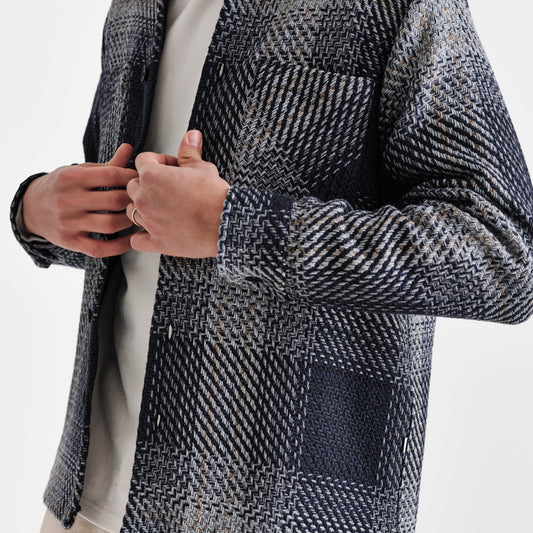- Whiting Beau Check Overshirt - Navy/Khaki