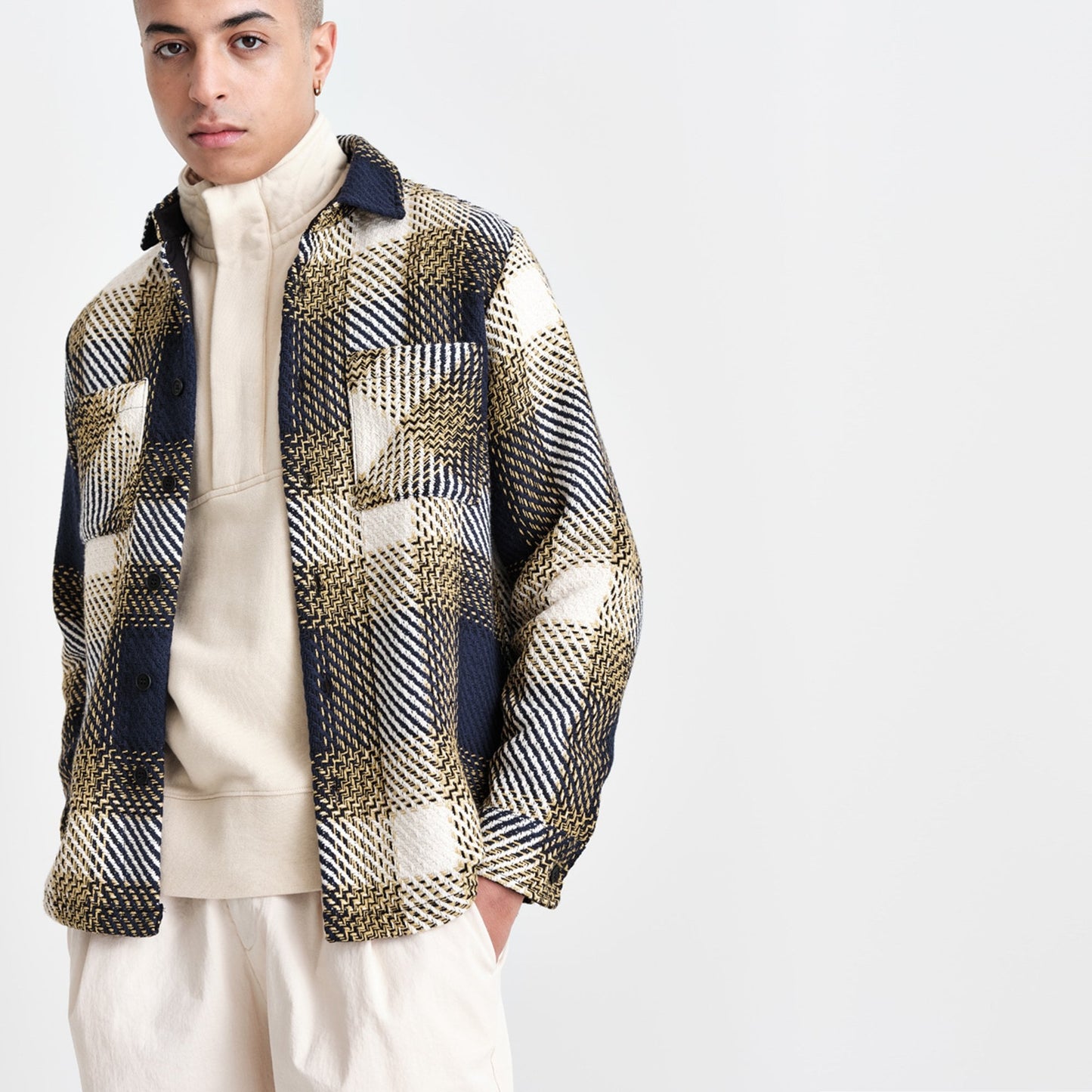 - Whiting Overshirt Ombre Check - Navy/Khaki