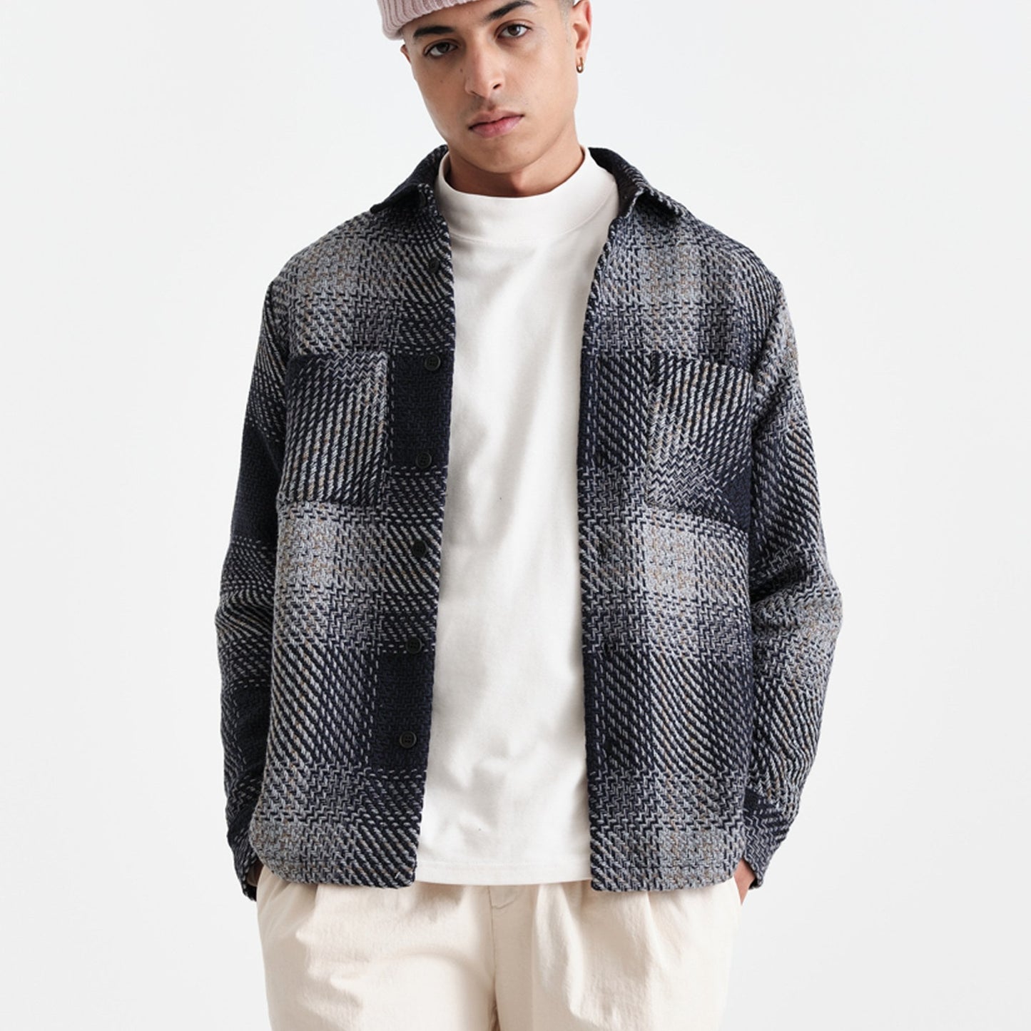 - Whiting Overshirt Sing Check - Navy/Grey