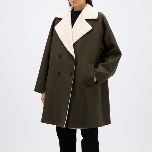 - Oversized DB Pressed Wool Coat - Moss Green