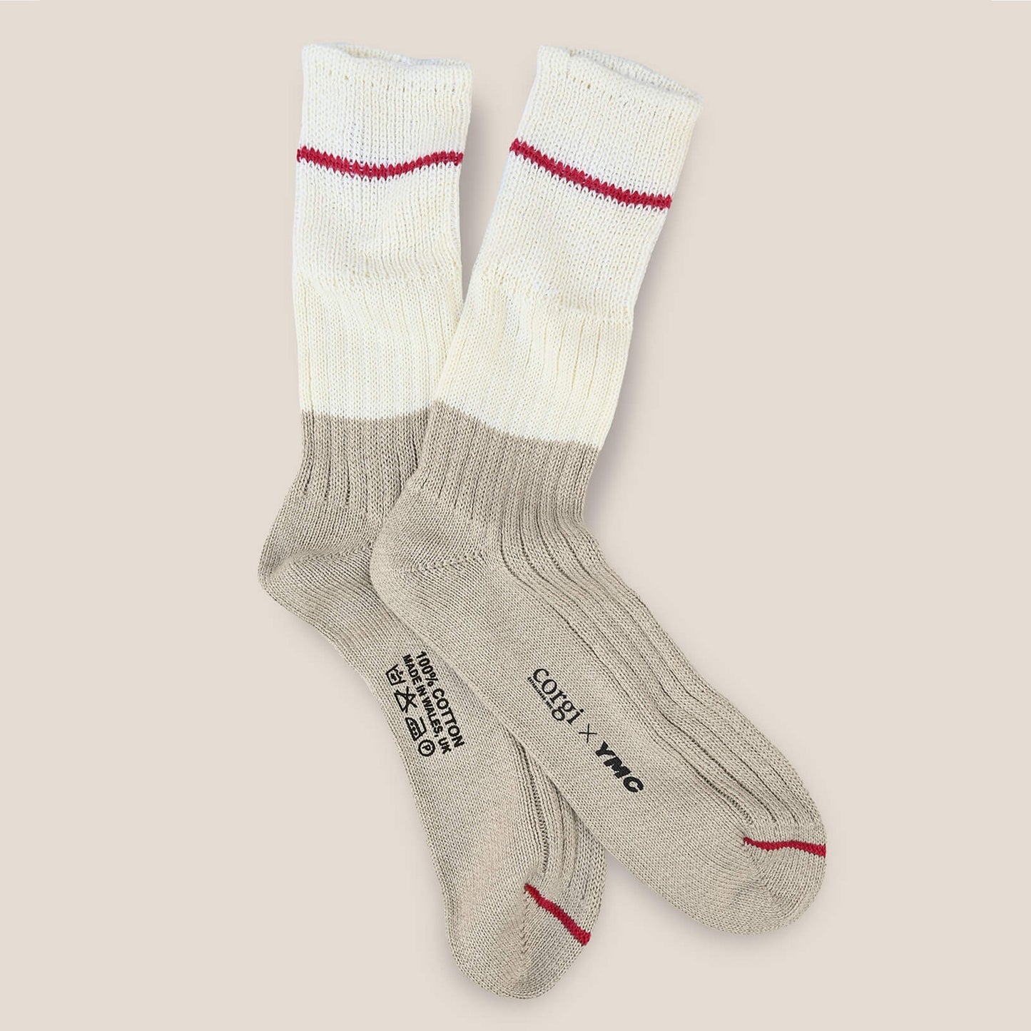- Block Slub Stripe Socks - Ecru Beige