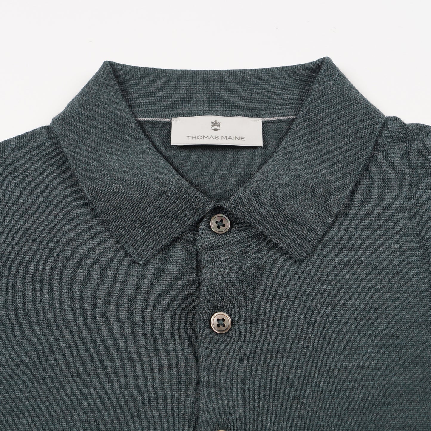Merino Button Pullover Polo - Pine Green Melange