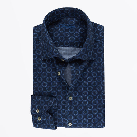 - 8477 Slimline Patterned Shirt - Navy