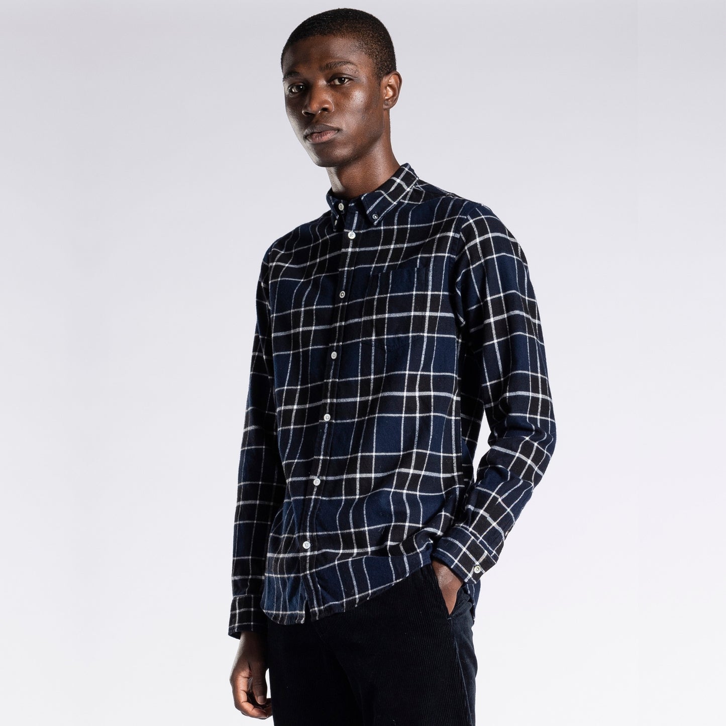- Anton - Brushed Flannel Check - Dark Navy