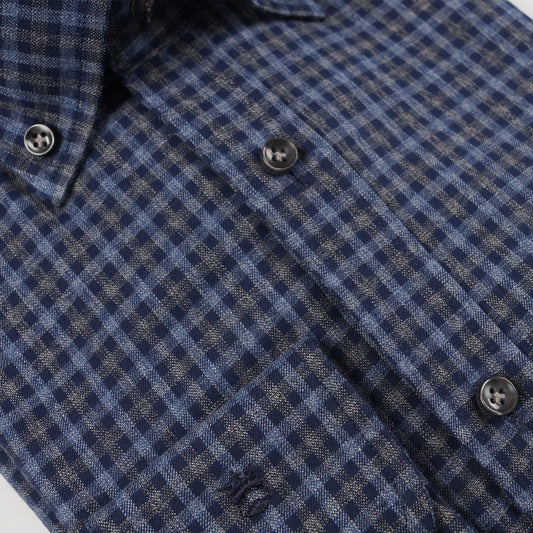 - Torino Button Down Check Shirt - Navy