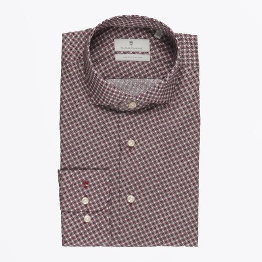 - Modern Kent Pattern Shirt - Dark Red
