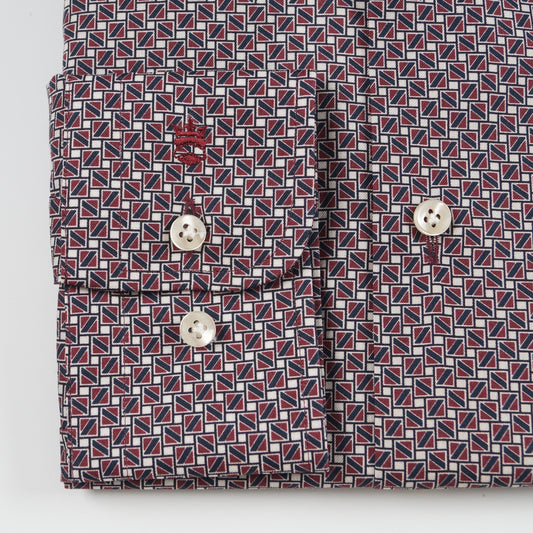 - Modern Kent Pattern Shirt - Dark Red