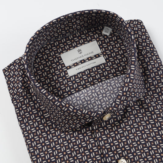 - Roma Modern Knit Pattern Shirt - Navy