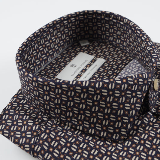 - Roma Modern Knit Pattern Shirt - Navy