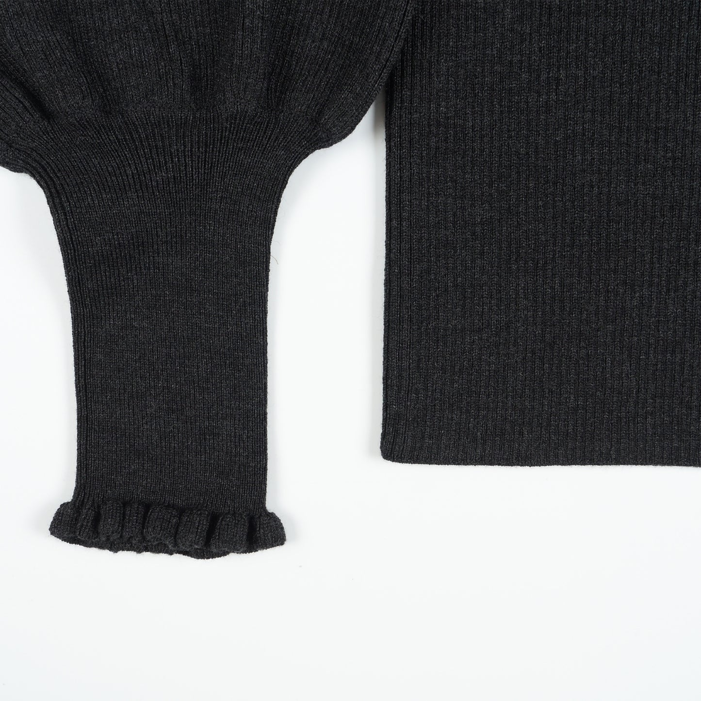 Judy - Frill Neck Rib Knit Jumper - Charcoal
