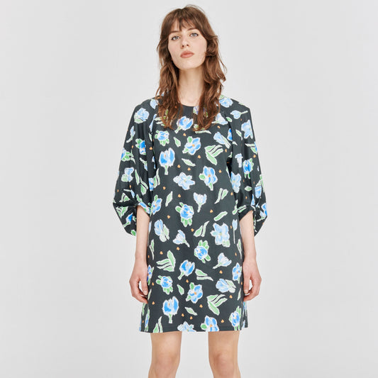 - Althea Dress - Black Blue Flower