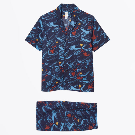 - Cotton 'Short Cliff' Pyjamas - Inky Blue