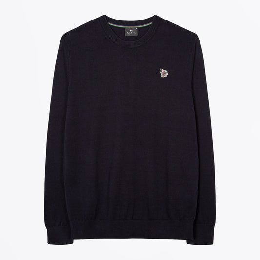 - Zebra Badge Crew Neck Sweater - Very Dark Navy