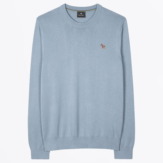 - Zebra Badge Crew Neck Sweater - Blue