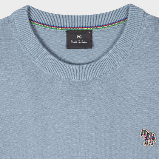 - Zebra Badge Crew Neck Sweater - Blue