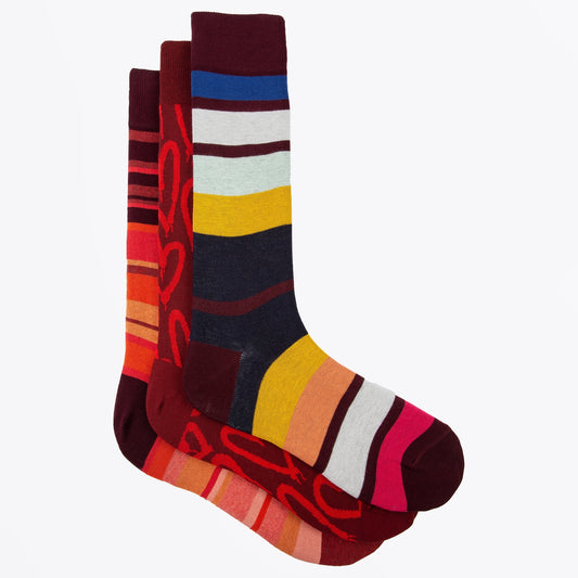 - Burgundy Mix Sock 3 Pack - Burgundy