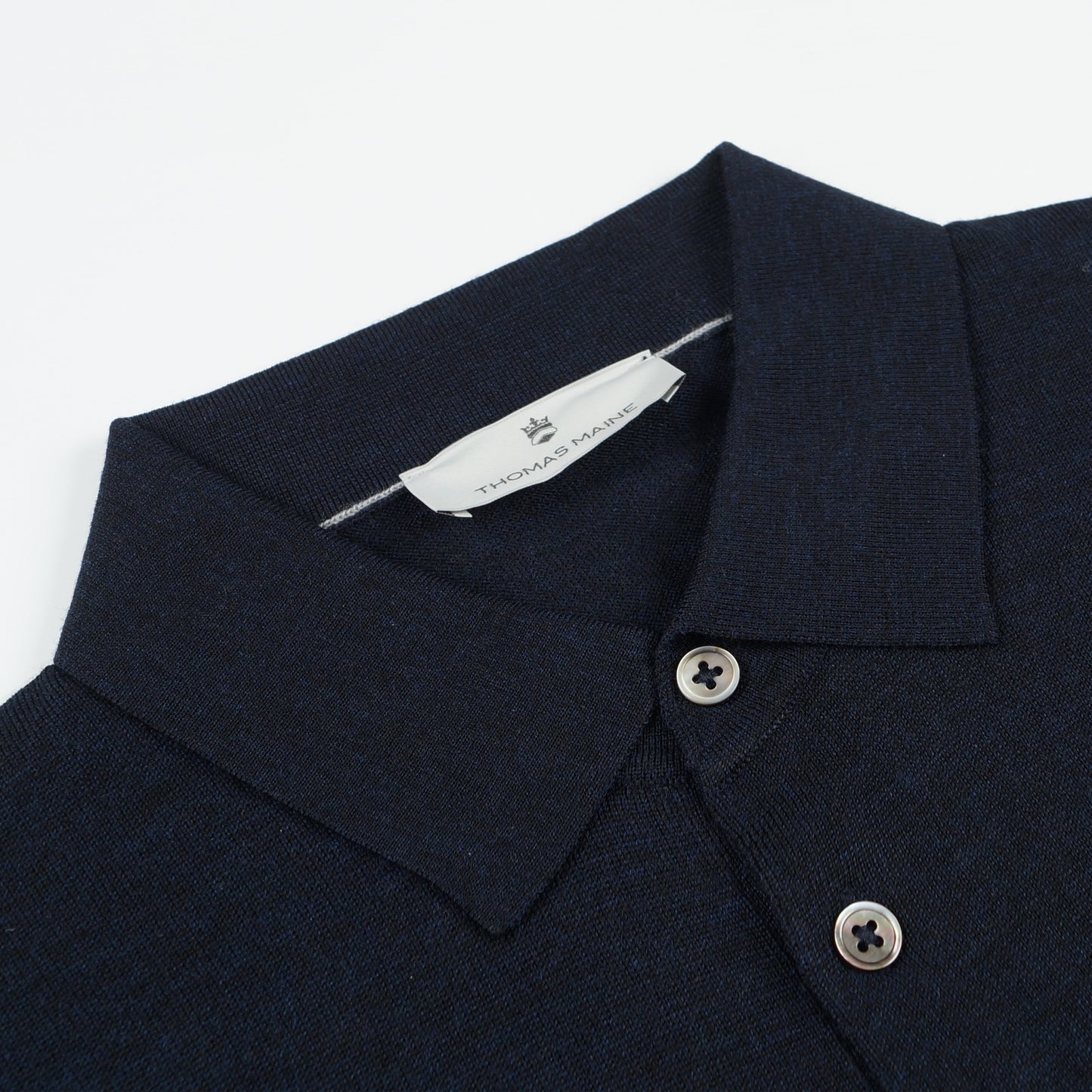 - Polo Collar LS Merino Pullover - Navy