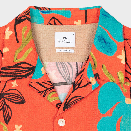 - 'Sea Floral' Casual Fit Shirt - Coral Red