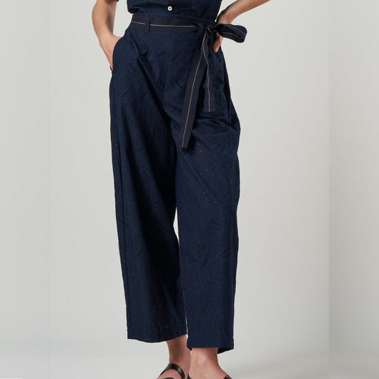 - Concur Paisley Embroidered Trousers - Navy